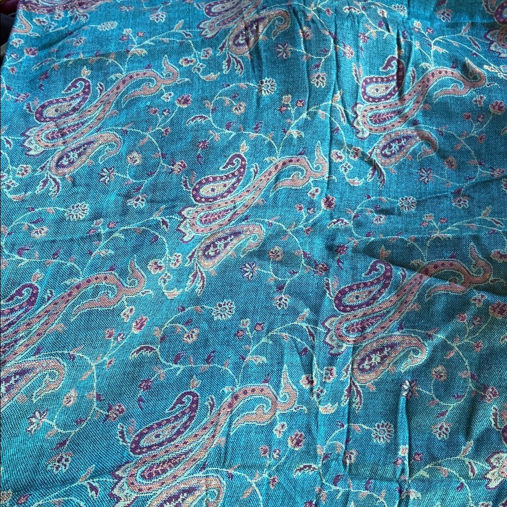 Paisley Print Scarf/Wrap With Gold Fringe ~ Teal, Purple and Brown - Picture 5 of 9